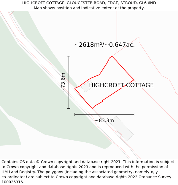 HIGHCROFT COTTAGE, GLOUCESTER ROAD, EDGE, STROUD, GL6 6ND: Plot and title map