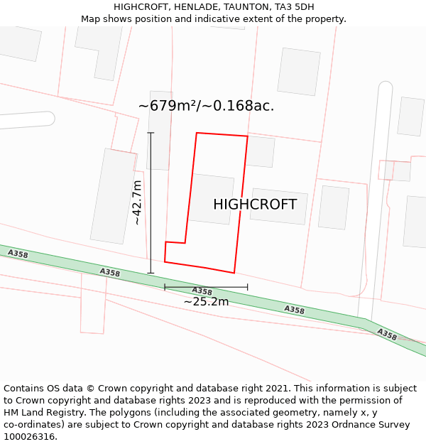 HIGHCROFT, HENLADE, TAUNTON, TA3 5DH: Plot and title map