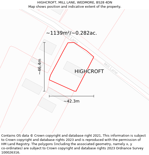 HIGHCROFT, MILL LANE, WEDMORE, BS28 4DN: Plot and title map
