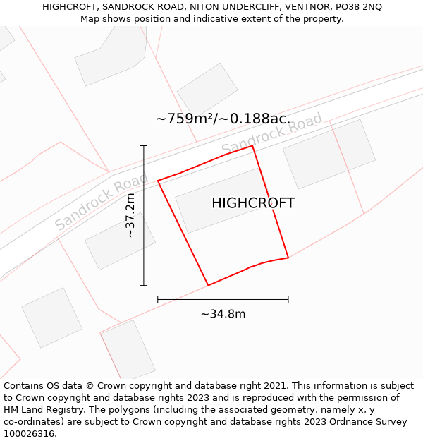 HIGHCROFT, SANDROCK ROAD, NITON UNDERCLIFF, VENTNOR, PO38 2NQ: Plot and title map