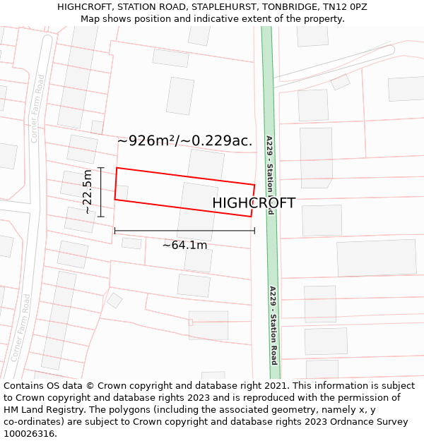 HIGHCROFT, STATION ROAD, STAPLEHURST, TONBRIDGE, TN12 0PZ: Plot and title map