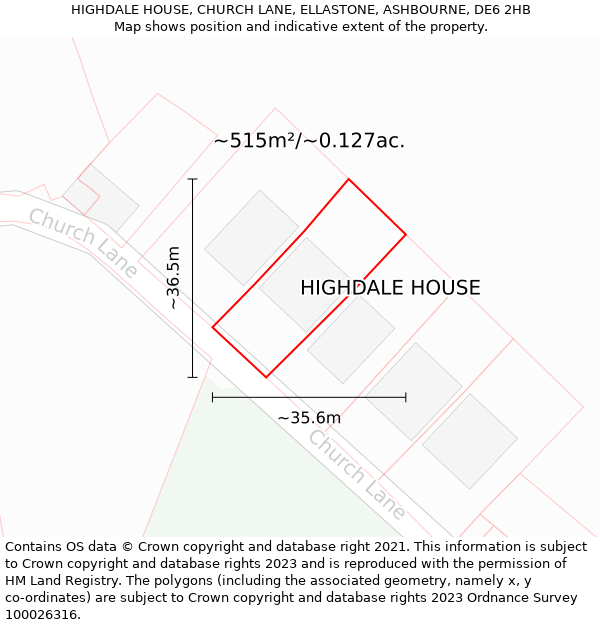 HIGHDALE HOUSE, CHURCH LANE, ELLASTONE, ASHBOURNE, DE6 2HB: Plot and title map