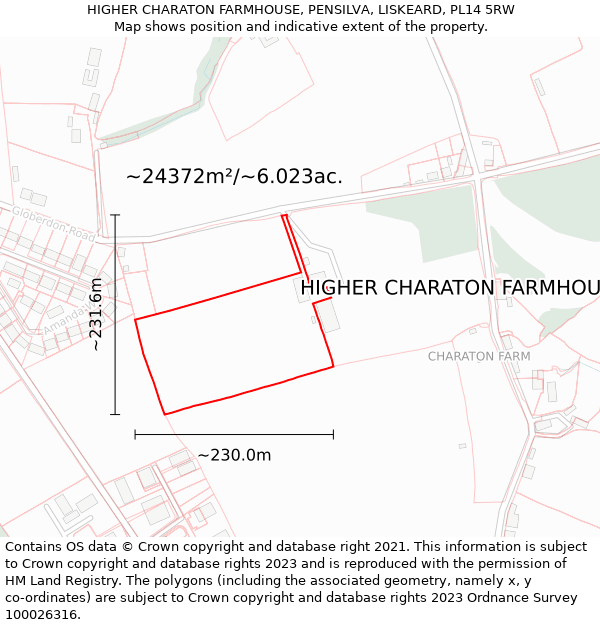 HIGHER CHARATON FARMHOUSE, PENSILVA, LISKEARD, PL14 5RW: Plot and title map