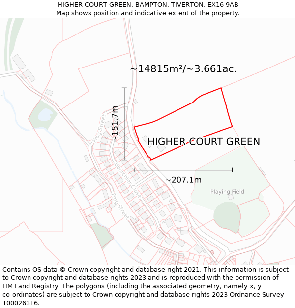 HIGHER COURT GREEN, BAMPTON, TIVERTON, EX16 9AB: Plot and title map