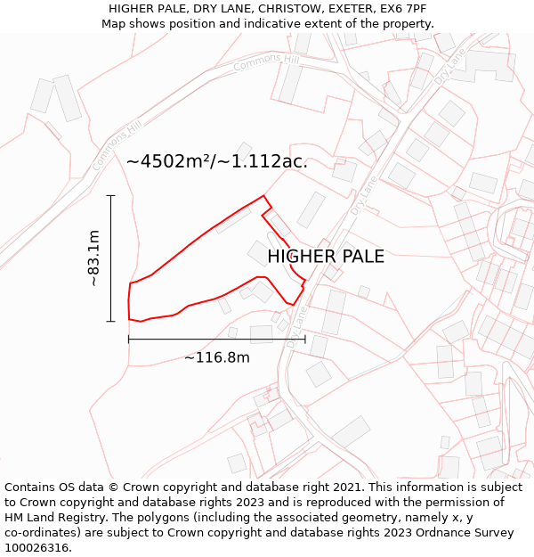 HIGHER PALE, DRY LANE, CHRISTOW, EXETER, EX6 7PF: Plot and title map