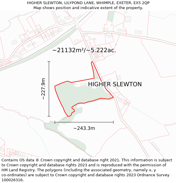 HIGHER SLEWTON, LILYPOND LANE, WHIMPLE, EXETER, EX5 2QP: Plot and title map