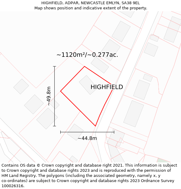 HIGHFIELD, ADPAR, NEWCASTLE EMLYN, SA38 9EL: Plot and title map