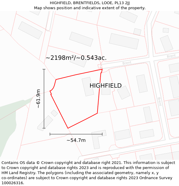 HIGHFIELD, BRENTFIELDS, LOOE, PL13 2JJ: Plot and title map