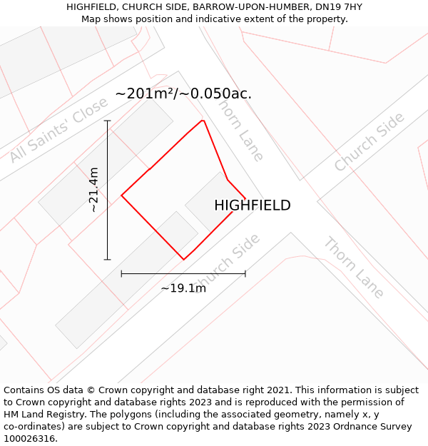 HIGHFIELD, CHURCH SIDE, BARROW-UPON-HUMBER, DN19 7HY: Plot and title map