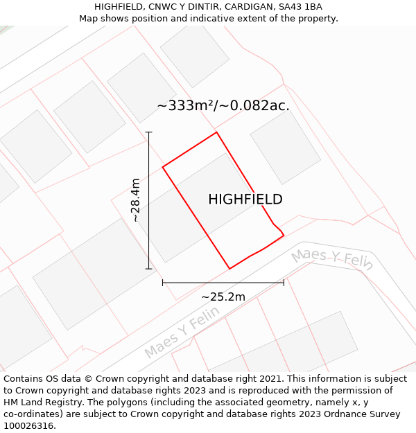 HIGHFIELD, CNWC Y DINTIR, CARDIGAN, SA43 1BA: Plot and title map