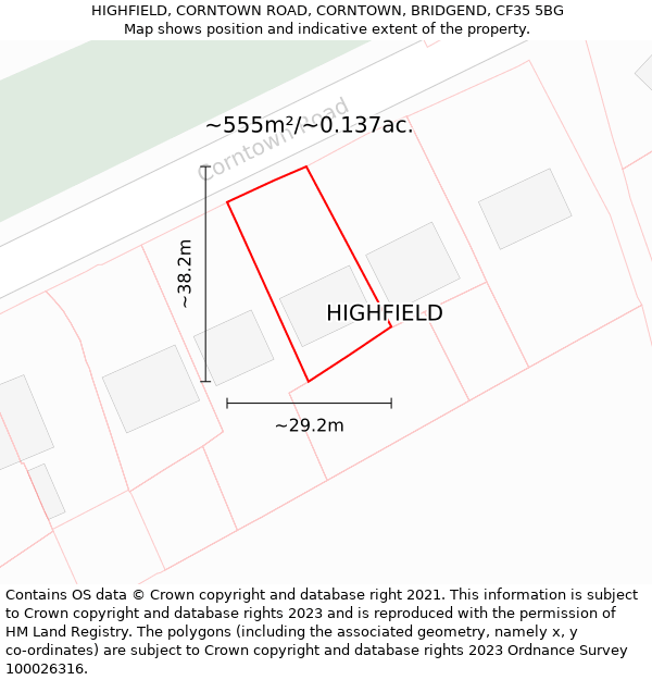 HIGHFIELD, CORNTOWN ROAD, CORNTOWN, BRIDGEND, CF35 5BG: Plot and title map