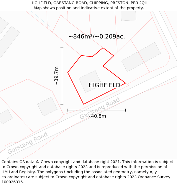 HIGHFIELD, GARSTANG ROAD, CHIPPING, PRESTON, PR3 2QH: Plot and title map