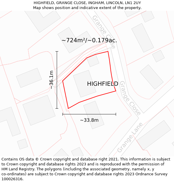 HIGHFIELD, GRANGE CLOSE, INGHAM, LINCOLN, LN1 2UY: Plot and title map