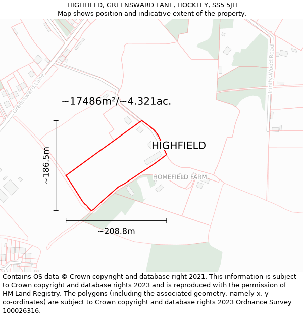 HIGHFIELD, GREENSWARD LANE, HOCKLEY, SS5 5JH: Plot and title map