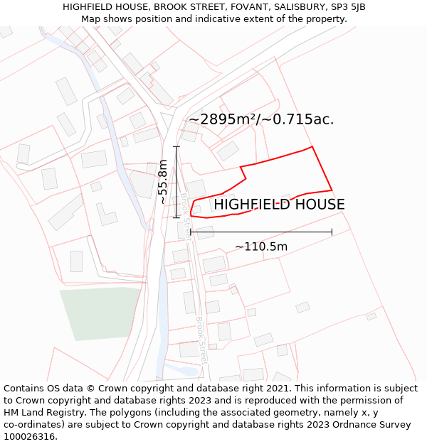 HIGHFIELD HOUSE, BROOK STREET, FOVANT, SALISBURY, SP3 5JB: Plot and title map