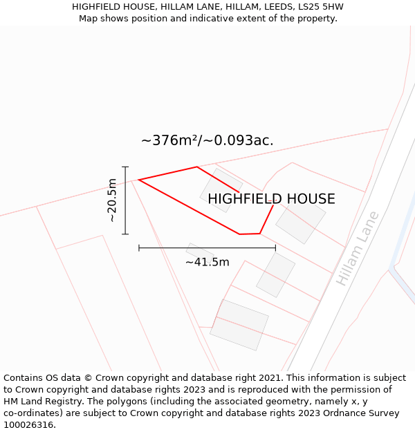 HIGHFIELD HOUSE, HILLAM LANE, HILLAM, LEEDS, LS25 5HW: Plot and title map