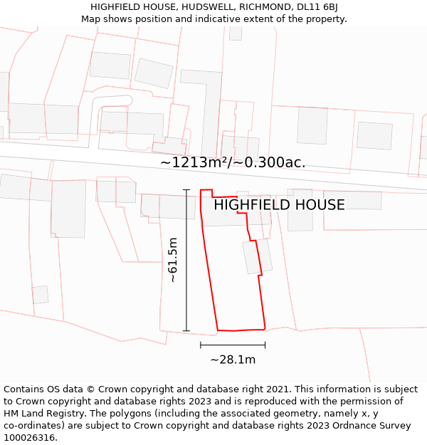 HIGHFIELD HOUSE, HUDSWELL, RICHMOND, DL11 6BJ: Plot and title map