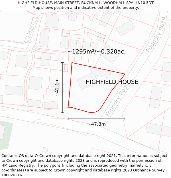 HIGHFIELD HOUSE, MAIN STREET, BUCKNALL, WOODHALL SPA, LN10 5DT: Plot and title map