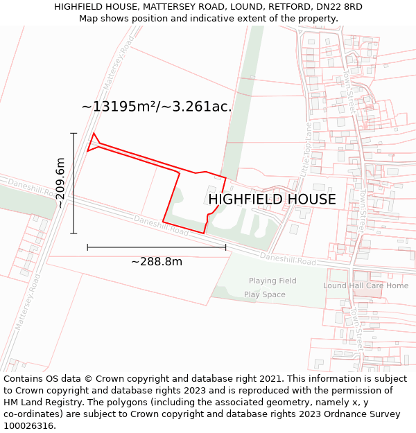 HIGHFIELD HOUSE, MATTERSEY ROAD, LOUND, RETFORD, DN22 8RD: Plot and title map