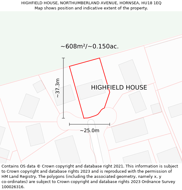 HIGHFIELD HOUSE, NORTHUMBERLAND AVENUE, HORNSEA, HU18 1EQ: Plot and title map