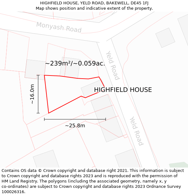 HIGHFIELD HOUSE, YELD ROAD, BAKEWELL, DE45 1FJ: Plot and title map