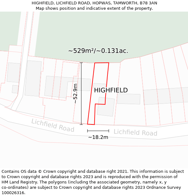 HIGHFIELD, LICHFIELD ROAD, HOPWAS, TAMWORTH, B78 3AN: Plot and title map