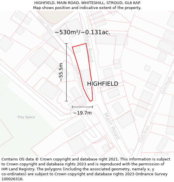 HIGHFIELD, MAIN ROAD, WHITESHILL, STROUD, GL6 6AP: Plot and title map