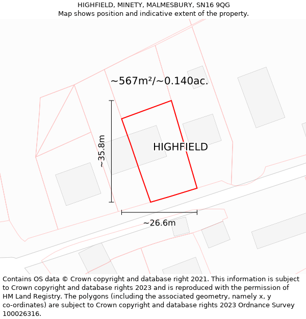 HIGHFIELD, MINETY, MALMESBURY, SN16 9QG: Plot and title map