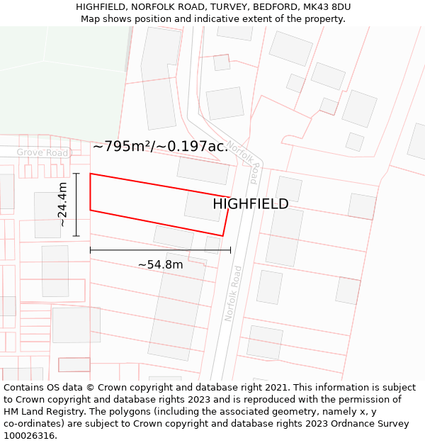 HIGHFIELD, NORFOLK ROAD, TURVEY, BEDFORD, MK43 8DU: Plot and title map