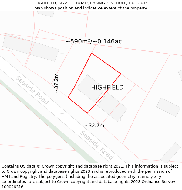 HIGHFIELD, SEASIDE ROAD, EASINGTON, HULL, HU12 0TY: Plot and title map