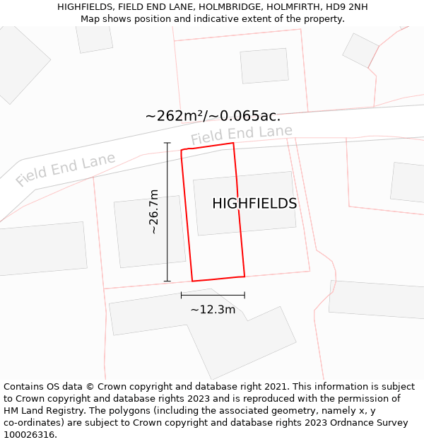 HIGHFIELDS, FIELD END LANE, HOLMBRIDGE, HOLMFIRTH, HD9 2NH: Plot and title map