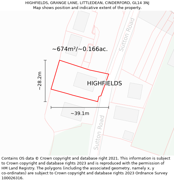 HIGHFIELDS, GRANGE LANE, LITTLEDEAN, CINDERFORD, GL14 3NJ: Plot and title map