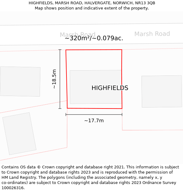 HIGHFIELDS, MARSH ROAD, HALVERGATE, NORWICH, NR13 3QB: Plot and title map