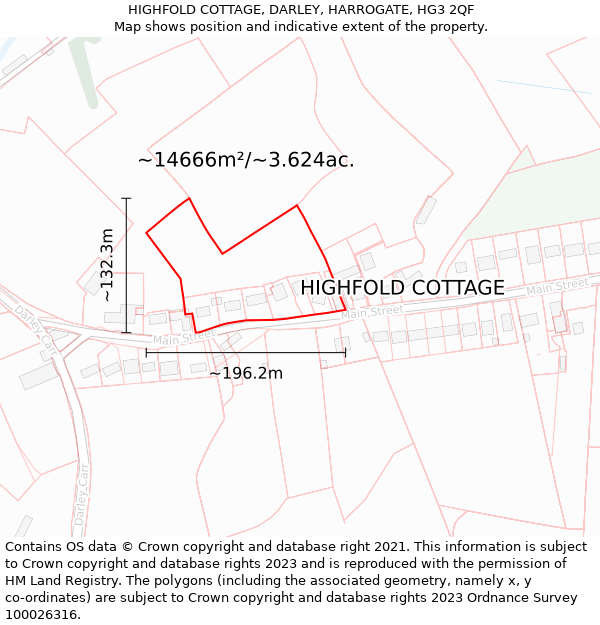 HIGHFOLD COTTAGE, DARLEY, HARROGATE, HG3 2QF: Plot and title map