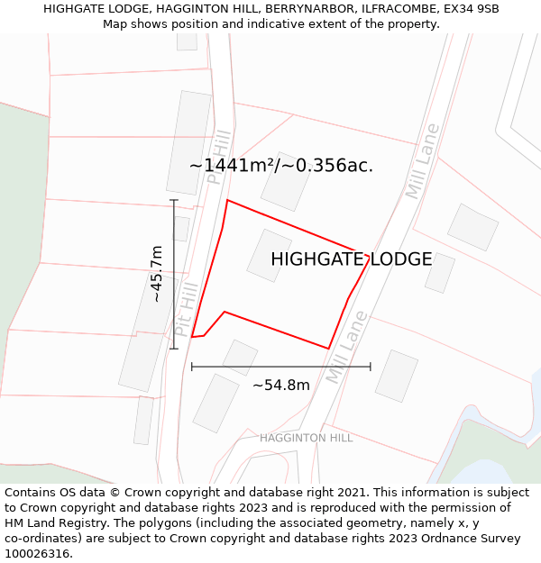 HIGHGATE LODGE, HAGGINTON HILL, BERRYNARBOR, ILFRACOMBE, EX34 9SB: Plot and title map