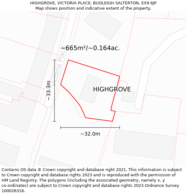 HIGHGROVE, VICTORIA PLACE, BUDLEIGH SALTERTON, EX9 6JP: Plot and title map