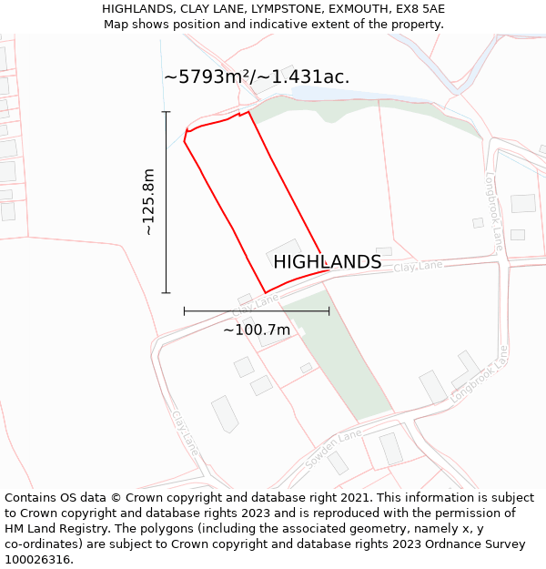 HIGHLANDS, CLAY LANE, LYMPSTONE, EXMOUTH, EX8 5AE: Plot and title map