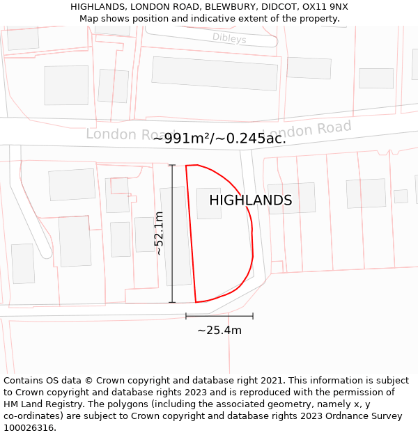 HIGHLANDS, LONDON ROAD, BLEWBURY, DIDCOT, OX11 9NX: Plot and title map
