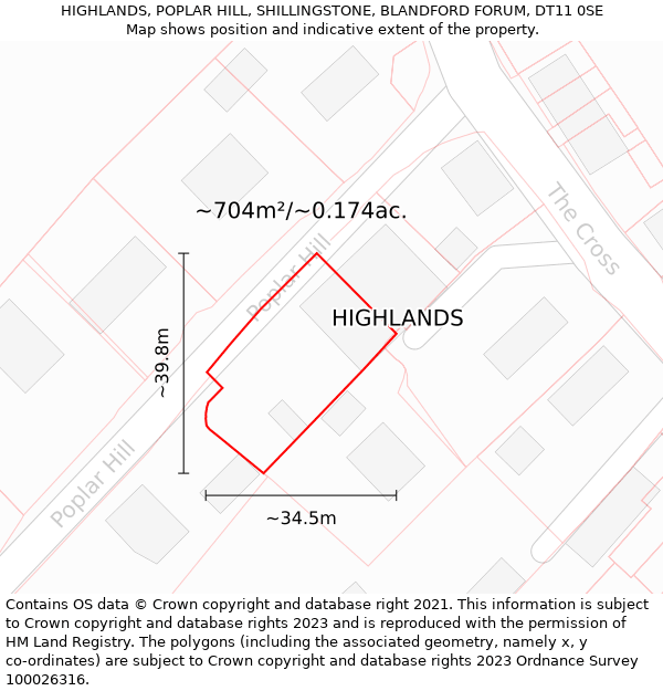 HIGHLANDS, POPLAR HILL, SHILLINGSTONE, BLANDFORD FORUM, DT11 0SE: Plot and title map