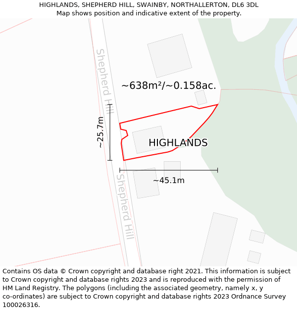 HIGHLANDS, SHEPHERD HILL, SWAINBY, NORTHALLERTON, DL6 3DL: Plot and title map