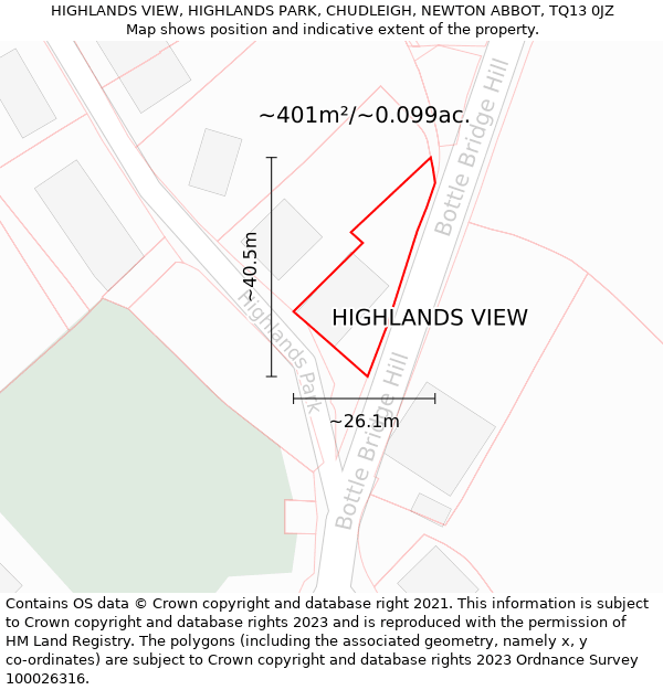 HIGHLANDS VIEW, HIGHLANDS PARK, CHUDLEIGH, NEWTON ABBOT, TQ13 0JZ: Plot and title map