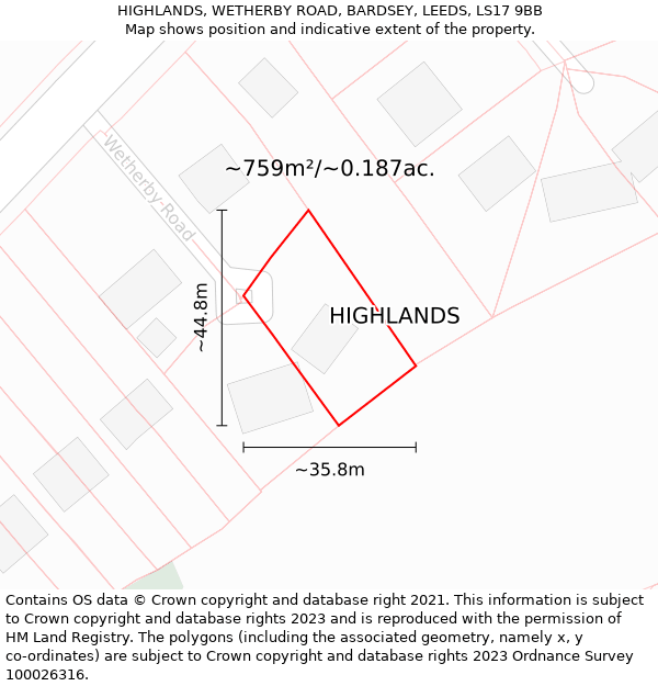 HIGHLANDS, WETHERBY ROAD, BARDSEY, LEEDS, LS17 9BB: Plot and title map