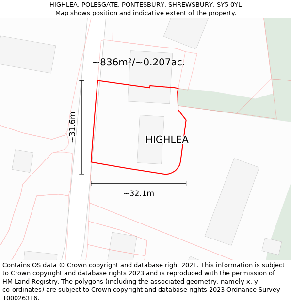 HIGHLEA, POLESGATE, PONTESBURY, SHREWSBURY, SY5 0YL: Plot and title map