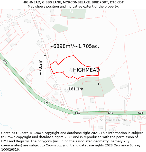 HIGHMEAD, GIBBS LANE, MORCOMBELAKE, BRIDPORT, DT6 6DT: Plot and title map