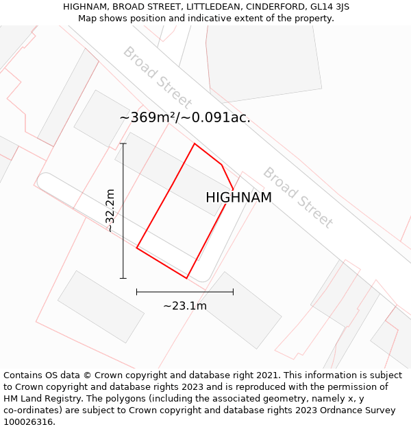 HIGHNAM, BROAD STREET, LITTLEDEAN, CINDERFORD, GL14 3JS: Plot and title map