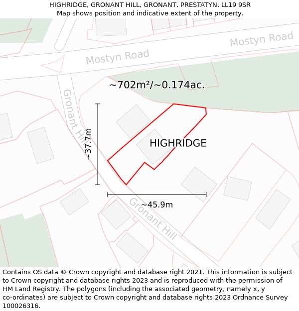 HIGHRIDGE, GRONANT HILL, GRONANT, PRESTATYN, LL19 9SR: Plot and title map