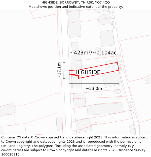 HIGHSIDE, BORROWBY, THIRSK, YO7 4QQ: Plot and title map