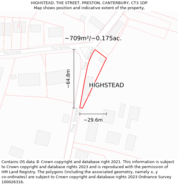 HIGHSTEAD, THE STREET, PRESTON, CANTERBURY, CT3 1DP: Plot and title map