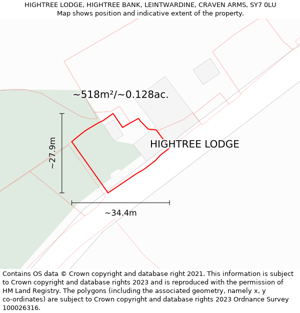 HIGHTREE LODGE, HIGHTREE BANK, LEINTWARDINE, CRAVEN ARMS, SY7 0LU: Plot and title map