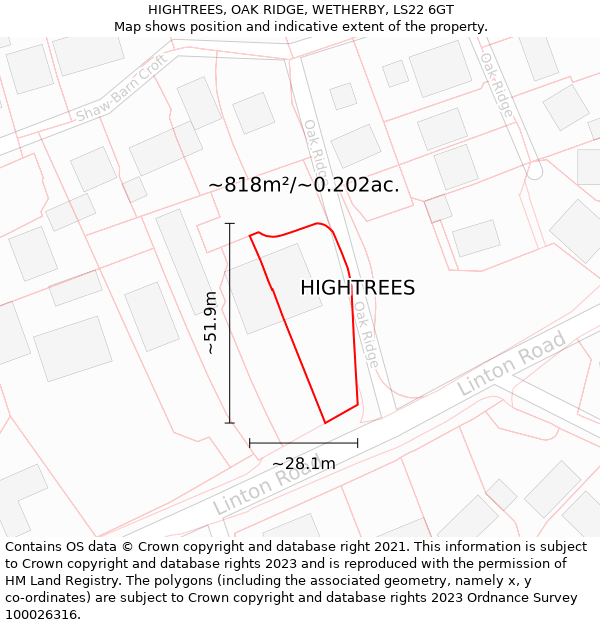 HIGHTREES, OAK RIDGE, WETHERBY, LS22 6GT: Plot and title map